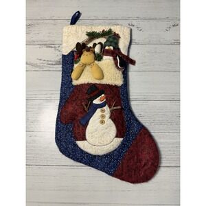 Embellished Christmas Stocking Quilting, Buttons, Snowman Country Grandma Core
